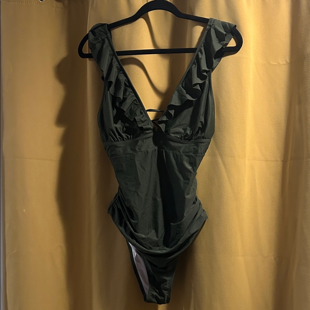 Cupshe Olive Green Swimsuit with Ruffle Accents